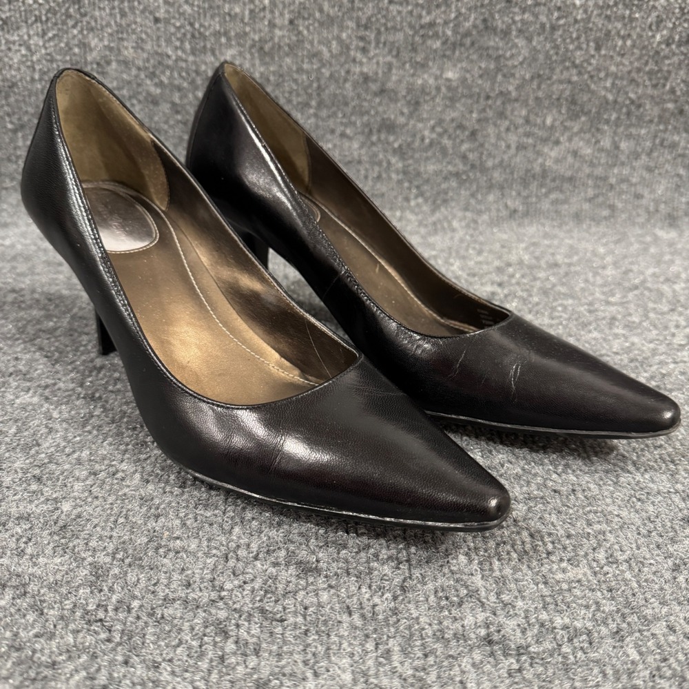 Calvin Klein Dolly Black Leather Pointed Toe Stiletto Pumps Heels Womens 7.5M